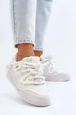Damskie Sneakersy Z Grubym Sznurowaniem Białe Miatora