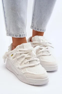 Damskie Sneakersy Z Grubym Sznurowaniem Białe Miatora