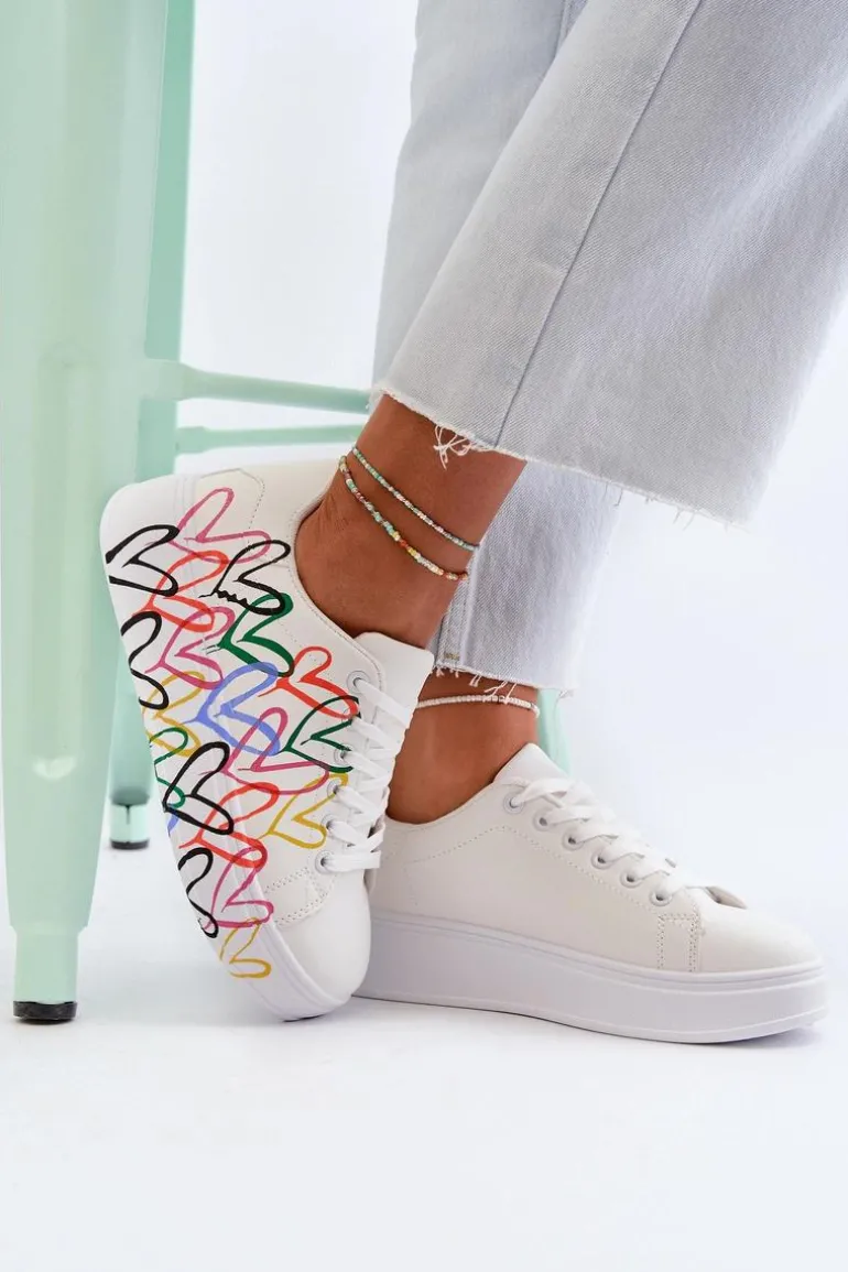 Damskie Sneakersy Z Sercami Białe Claral