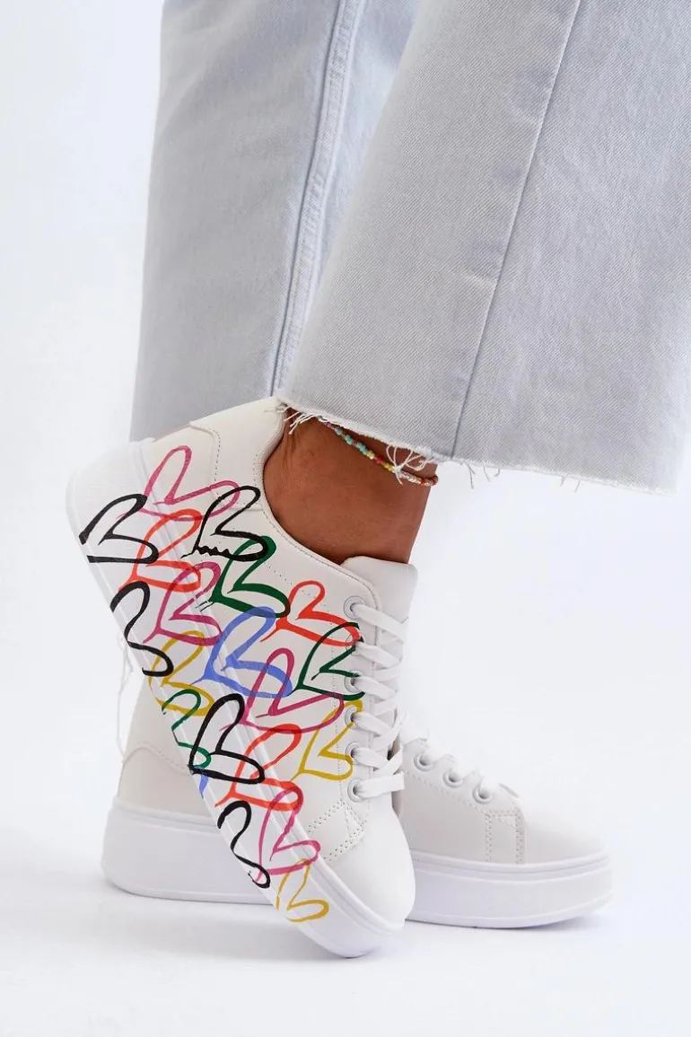 Damskie Sneakersy Z Sercami Białe Claral