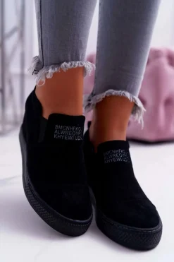 Damskie Snekersy Trampki Lu Boo Wsuwane Czarne Kaori