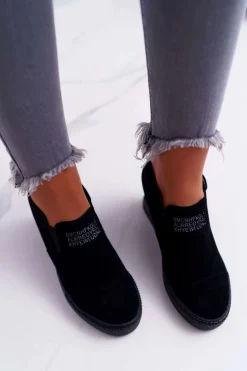 Damskie Snekersy Trampki Lu Boo Wsuwane Czarne Kaori