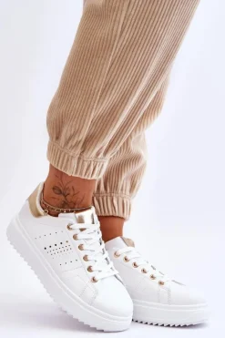 Damskie Sportowe Buty Biało-Złote Be First!