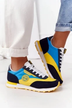 Damskie Sportowe Buty Memory Foam Big Star HH274525 Żółto-Niebieskie