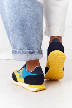 Damskie Sportowe Buty Memory Foam Big Star HH274525 Żółto-Niebieskie