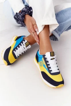 Damskie Sportowe Buty Memory Foam Big Star HH274525 Żółto-Niebieskie