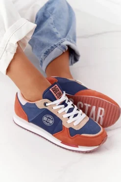 Damskie Sportowe Buty Memory Foam Big Star HH274567 Niebiesko-Pomarańczowe