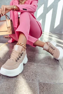 Damskie Sportowe Buty Sneakersy Big Star JJ274A222 Beżowe