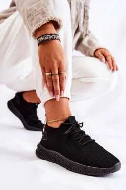 Damskie Sportowe Buty Sneakersy Materiałowe Czarne Storia