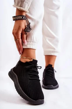 Damskie Sportowe Buty Sneakersy Materiałowe Czarne Storia