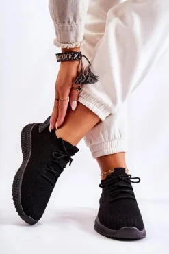 Damskie Sportowe Buty Sneakersy Materiałowe Czarne Storia