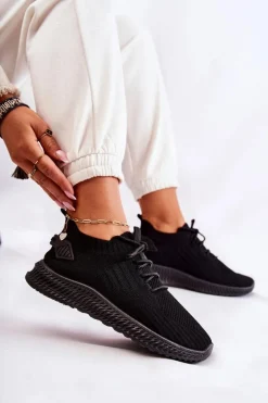 Damskie Sportowe Buty Sneakersy Materiałowe Czarne Storia