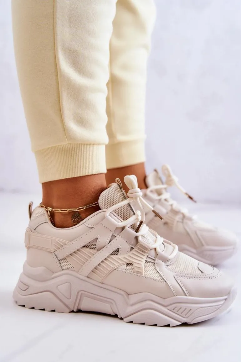 Damskie Sportowe Buty Sneakersy Beżowe Daren