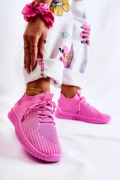 Damskie Sportowe Buty Sneakersy Materiałowe Różowe Storia