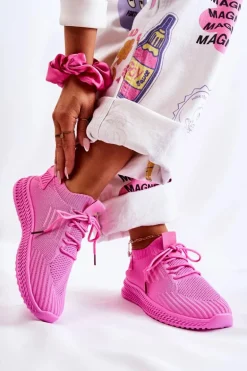 Damskie Sportowe Buty Sneakersy Materiałowe Różowe Storia