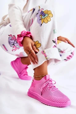 Damskie Sportowe Buty Sneakersy Materiałowe Różowe Storia