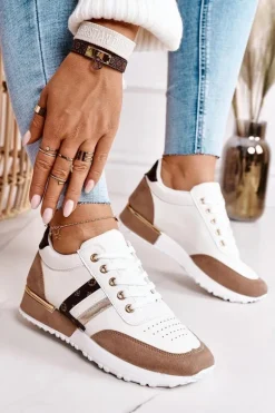 Damskie Sportowe Buty Sneakersy Białe-Khaki Lifestyle
