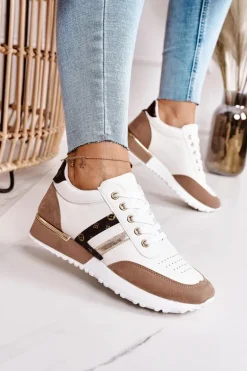 Damskie Sportowe Buty Sneakersy Białe-Khaki Lifestyle