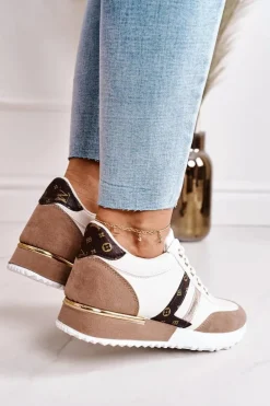 Damskie Sportowe Buty Sneakersy Białe-Khaki Lifestyle