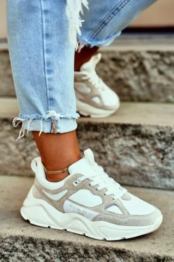 Damskie Sportowe Buty Sneakersy Big Star GG274657 Biało-Beżowe