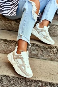 Damskie Sportowe Buty Sneakersy Big Star GG274657 Biało-Beżowe