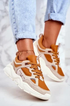 Damskie Sportowe Buty Sneakersy Big Star GG274653 Beżowo-Brązowe