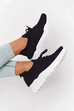 Damskie Sportowe Buty Sneakersy Czarne Z Białą Podeszwą Ruler