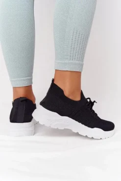 Damskie Sportowe Buty Sneakersy Czarne Z Białą Podeszwą Ruler