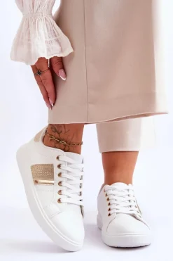 Damskie Sportowe Buty Z Dżetami Biało-Złote Axelle