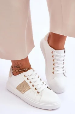 Damskie Sportowe Buty Z Dżetami Biało-Złote Axelle