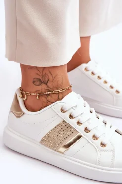 Damskie Sportowe Buty Z Dżetami Biało-Złote Axelle