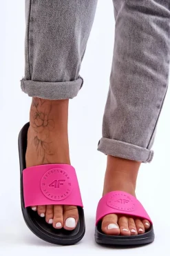 Damskie Sportowe Klapki 4F 4FSS23FFLIF069-55S Różowo-Czarne