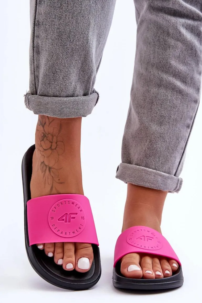 Damskie Sportowe Klapki 4F 4FSS23FFLIF069-55S Różowo-Czarne