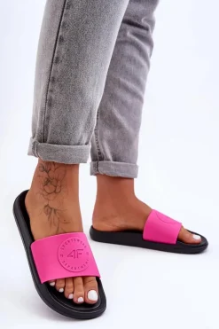 Damskie Sportowe Klapki 4F 4FSS23FFLIF069-55S Różowo-Czarne