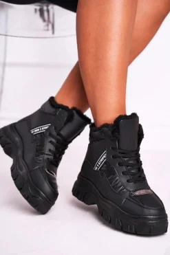 Damskie Sportowe Śniegowce Z Futerkiem Czarne Euphoria