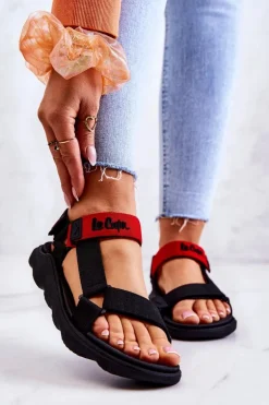 Damskie Sportowe Sandały Lee Cooper LCW-22-34-0954L Czarno-Czerwone