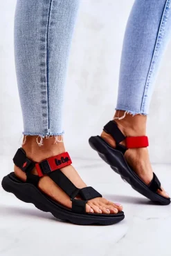 Damskie Sportowe Sandały Lee Cooper LCW-22-34-0954L Czarno-Czerwone