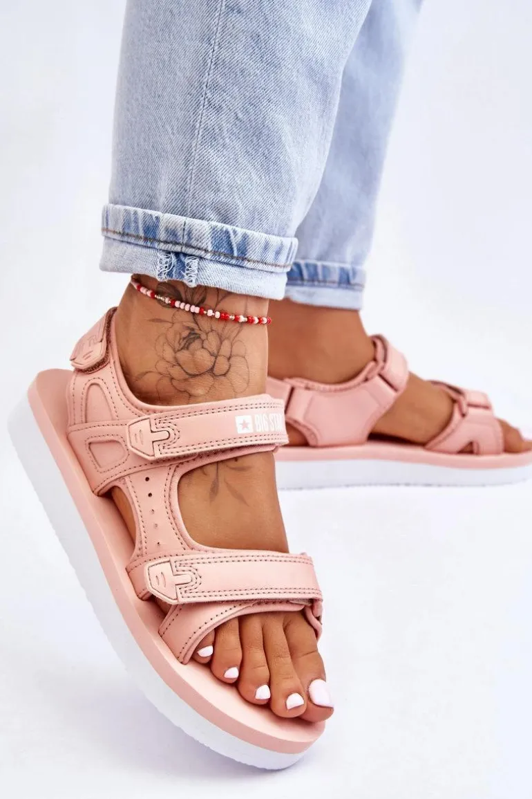 Damskie Sportowe Sandały Na Platformie Big Star LL274788 Różowe