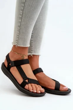 Damskie Sportowe Sandały Na Rzepy Czarne Vilari