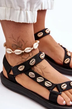 Damskie Sportowe Sandały Ozdobne Złote Muszle Czarne Conner
