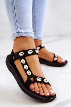Damskie Sportowe Sandały Ozdobne Muszle Czarne Conner