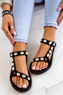 Damskie Sportowe Sandały Ozdobne Muszle Czarne Conner