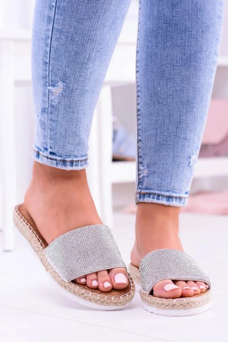 Damskie Srebrne Klapki Lu Boo Cyrkonie ShineMadam