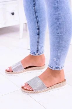 Damskie Srebrne Klapki Lu Boo Cyrkonie ShineMadam