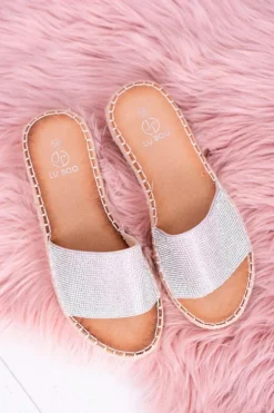 Damskie Srebrne Klapki Lu Boo Cyrkonie ShineMadam