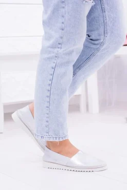 Damskie Srebrne Skórzane Slip On Frela