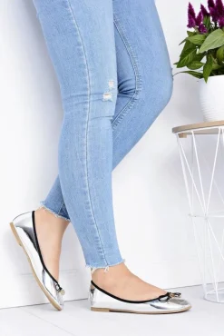 Damskie Srebrne Wsuwane Balerinki Cleoss