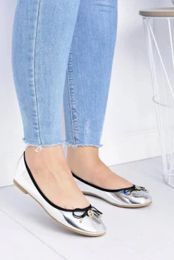 Damskie Srebrne Wsuwane Balerinki Cleoss