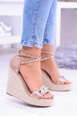 Damskie Szampańskie Sandały Ćwieki Dżety Espadryle Mariko