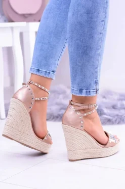 Damskie Szampańskie Sandały Ćwieki Dżety Espadryle Mariko